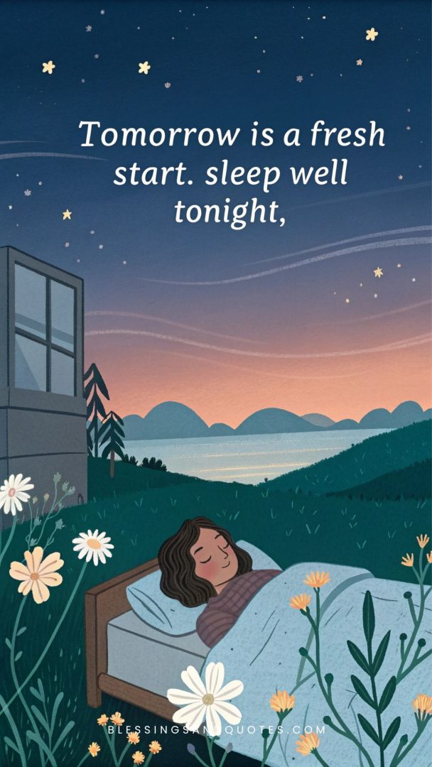 Good Night God Bless Image, girl sleeping on bed, natural background