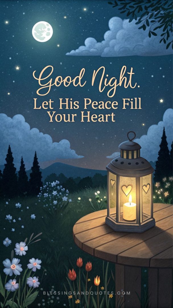 Good Night God Bless Image with moon and lantern in the background