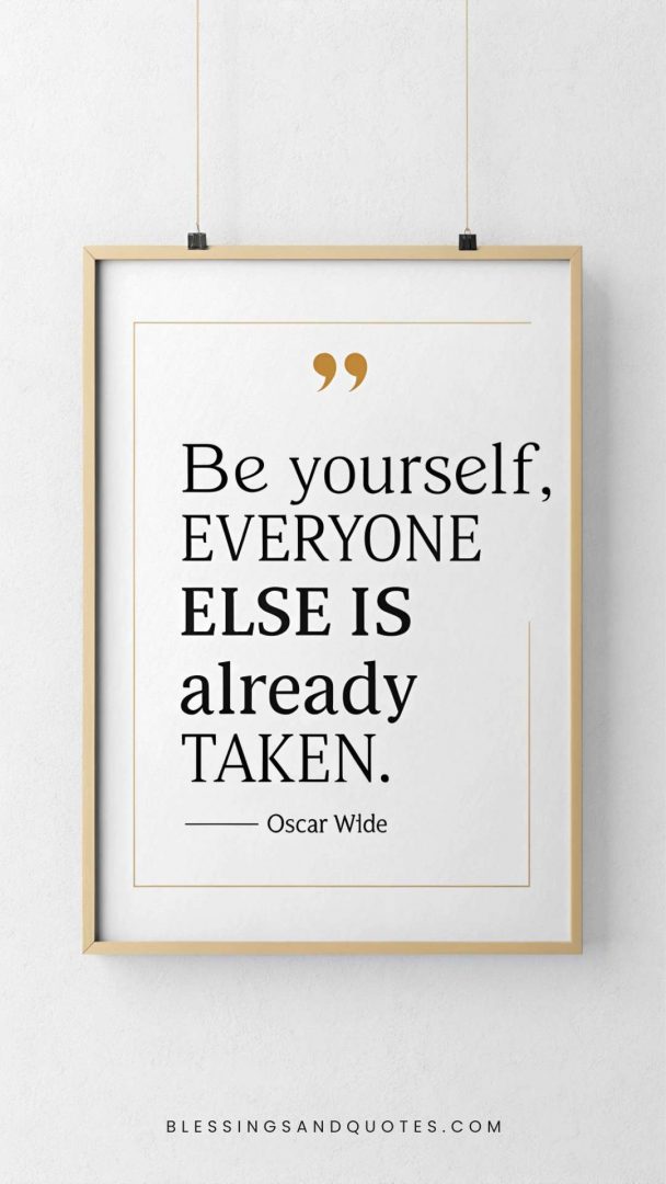 Oscar Wilde quote about being yourself and originality - minimal typography design on white background