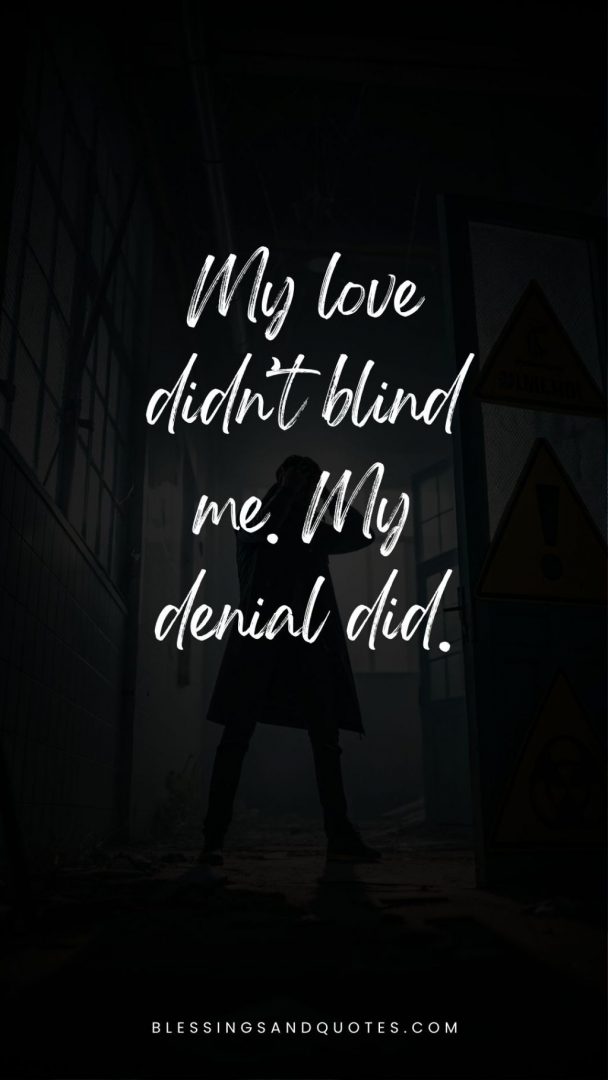 A person standing in dark and light with a love quote