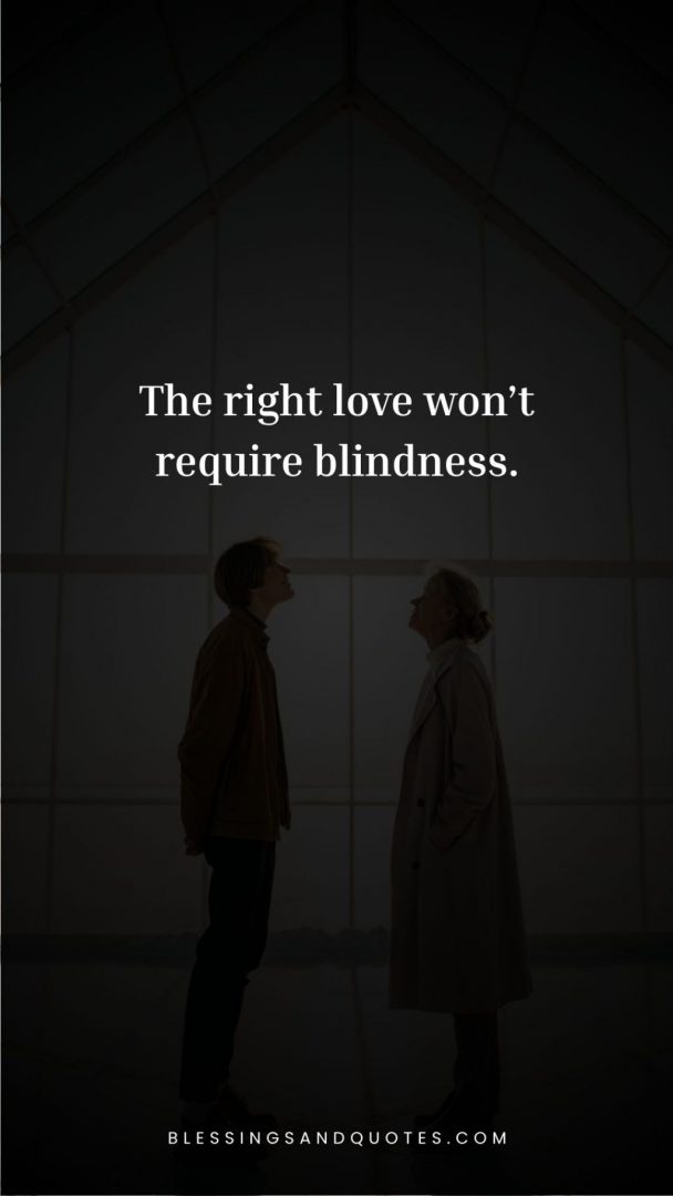 Blind in love quote, boy and girl standing each other.