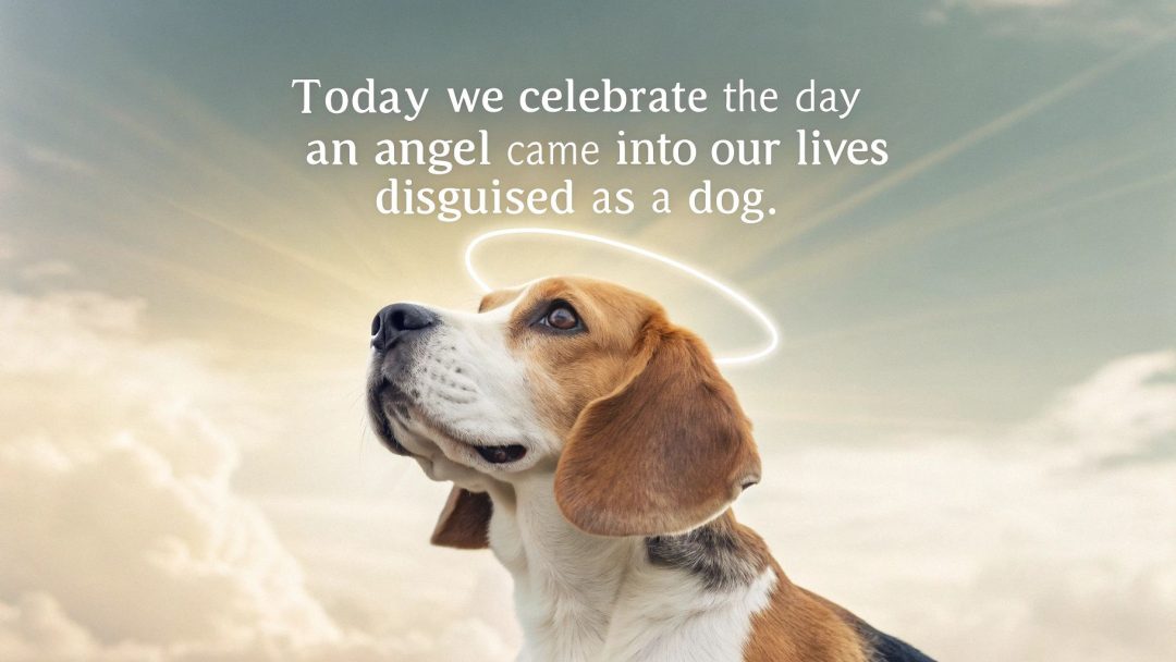 Caption: Today we celebrate the day an angel came into our lives disguised as a dog.