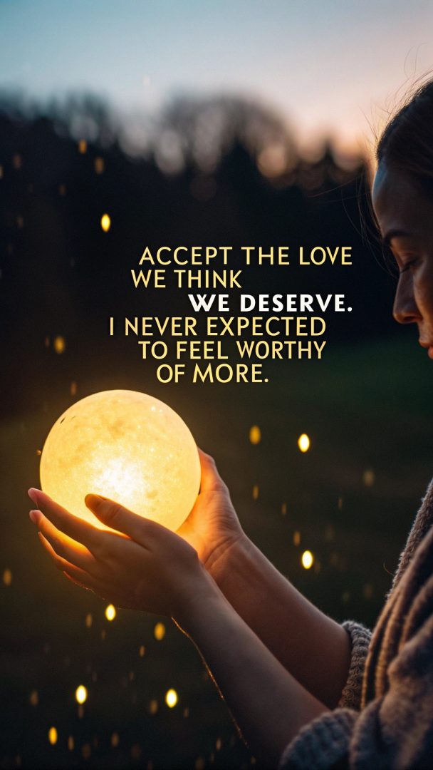Unexpected feelings love quote, glowing ball in the hand.