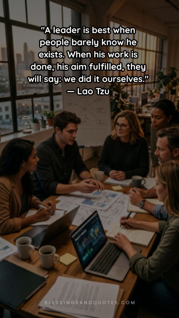 "A leader is best when people barely know he exists. When his work is done, his aim fulfilled, they will say: we did it ourselves." — Lao Tzu