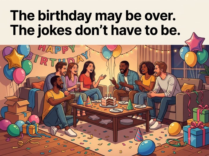 The birthday may be over. The jokes don't have to be.