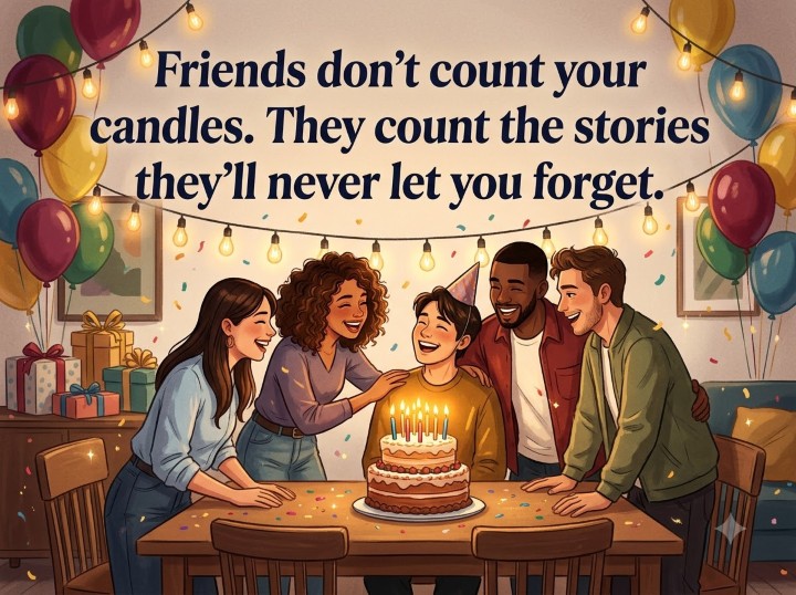 Friends don't count your candles. They count the stories they'll never let you forget.