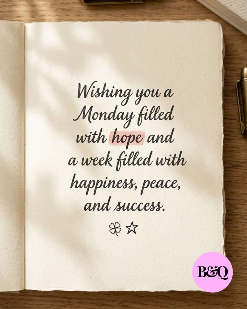 Wishing you a Monday filled with hope and a week filled with happiness, peace, and success.