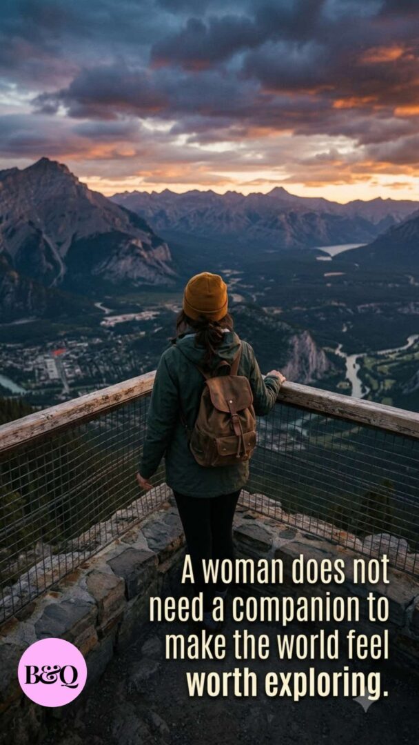 A woman does not need a companion to make the world feel worth exploring.