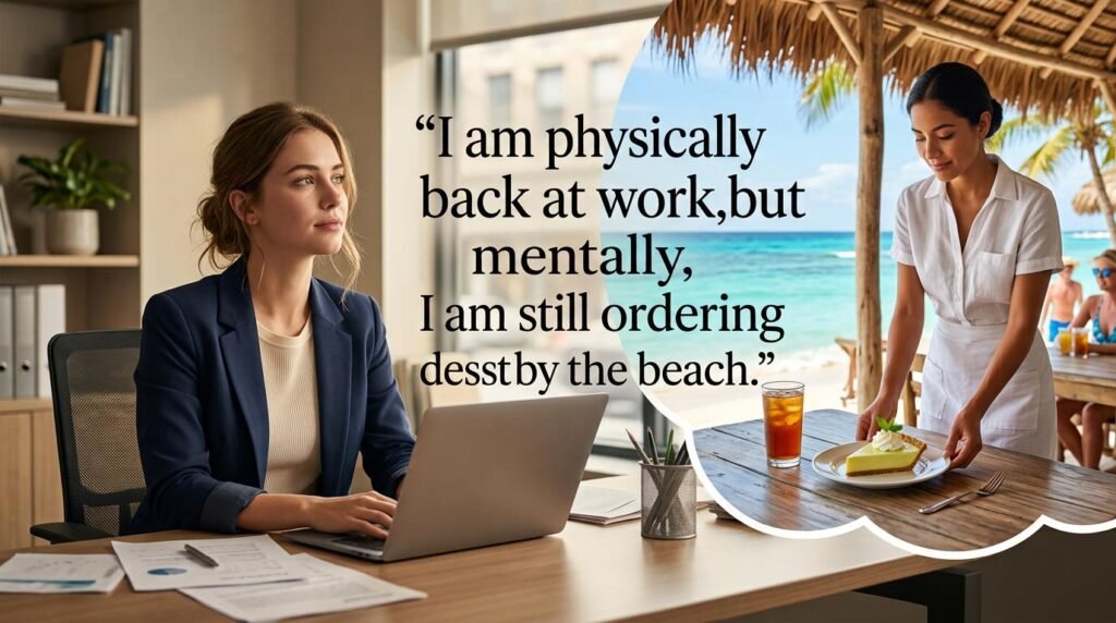 I am physically back at work, but mentally, I am still ordering dessert by the beach