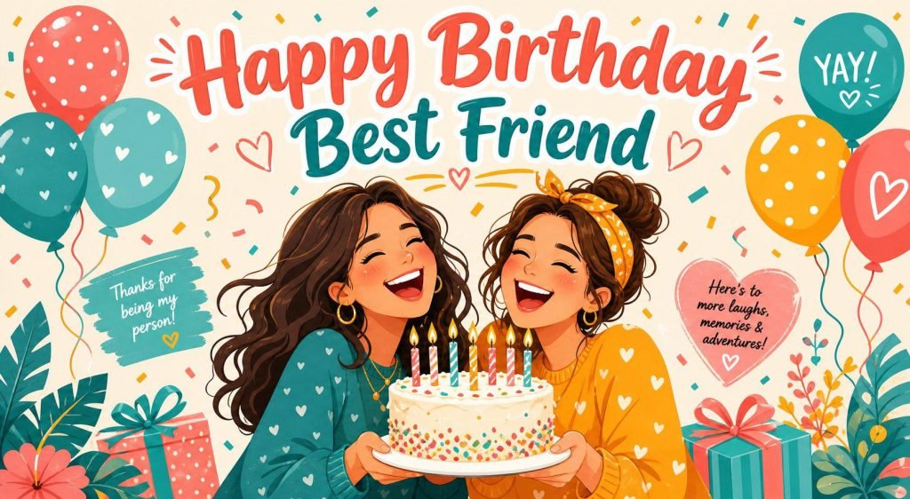 Heartfelt happy birthday card image with warm wishes for a best friend
