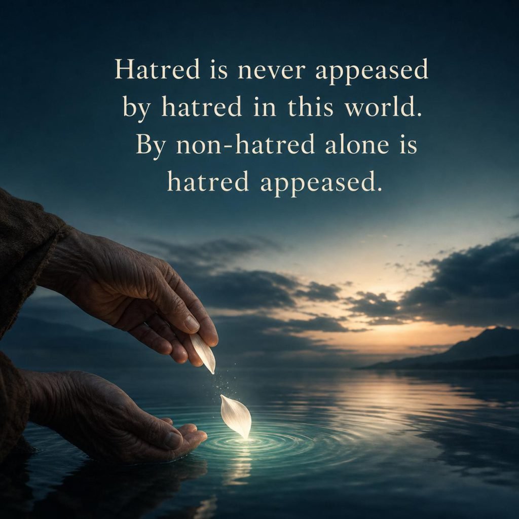 Meditative Buddha sculpture in soft natural lighting with quote on peace of mind - Graphic 4
