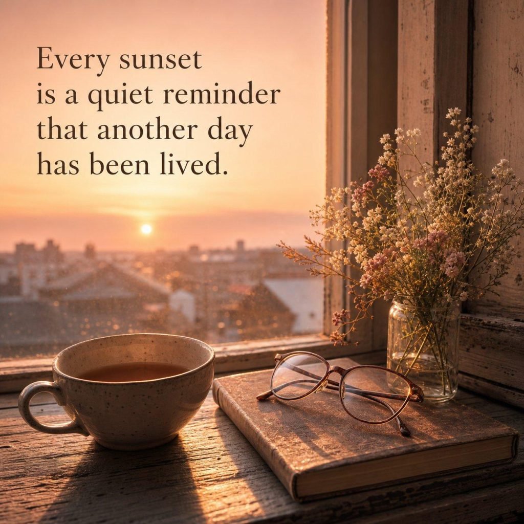 Peaceful evening window silhouette with an inspiring reflection on releasing the day - Graphic 2