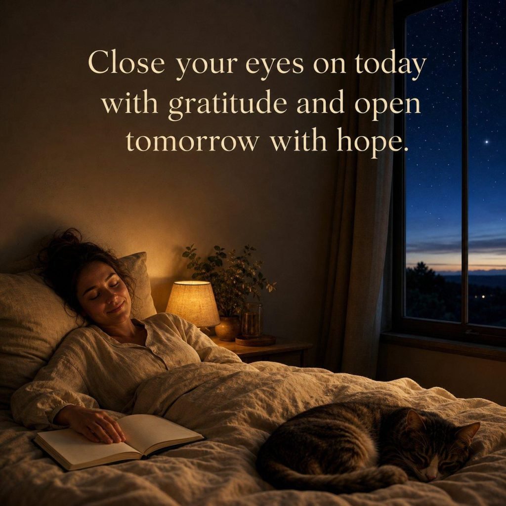 Peaceful evening window silhouette with an inspiring reflection on releasing the day - Graphic 4