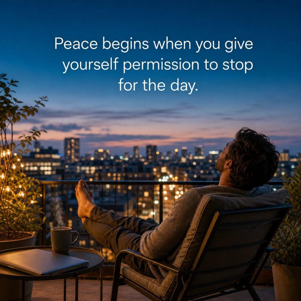 Peaceful evening window silhouette with an inspiring reflection on releasing the day - Graphic 8