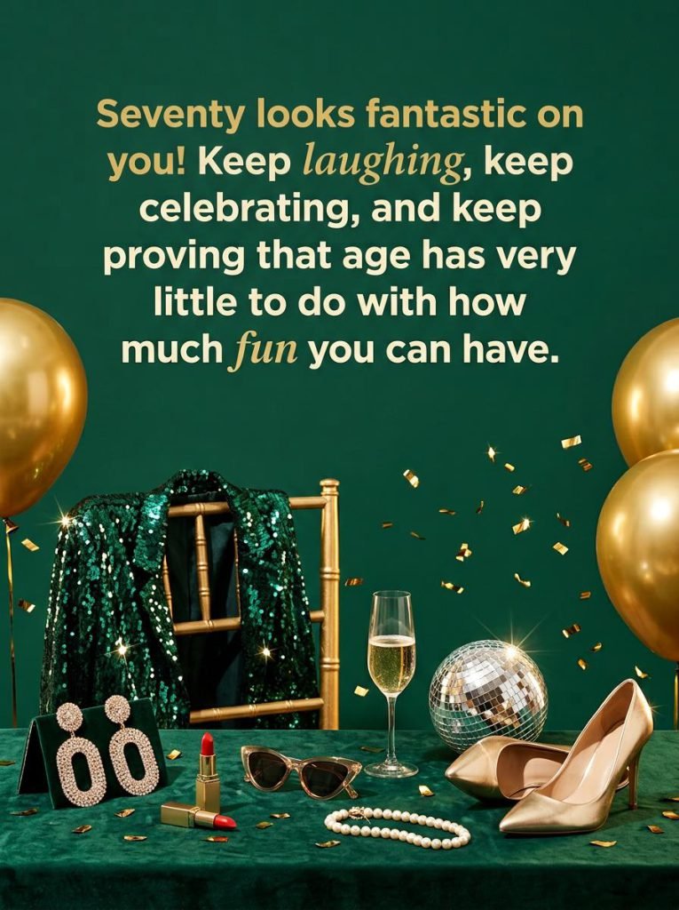 Celebratory 70th birthday quote card with playful humor about aging gracefully - Graphic 2