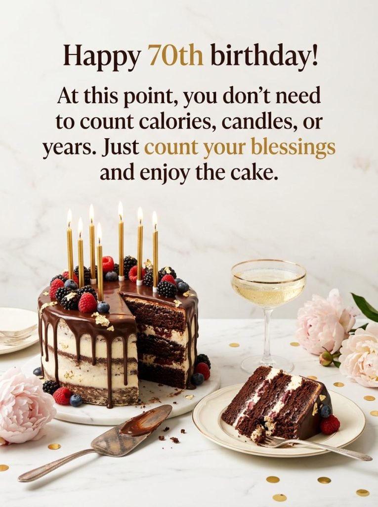 Celebratory 70th birthday quote card with playful humor about aging gracefully - Graphic 3