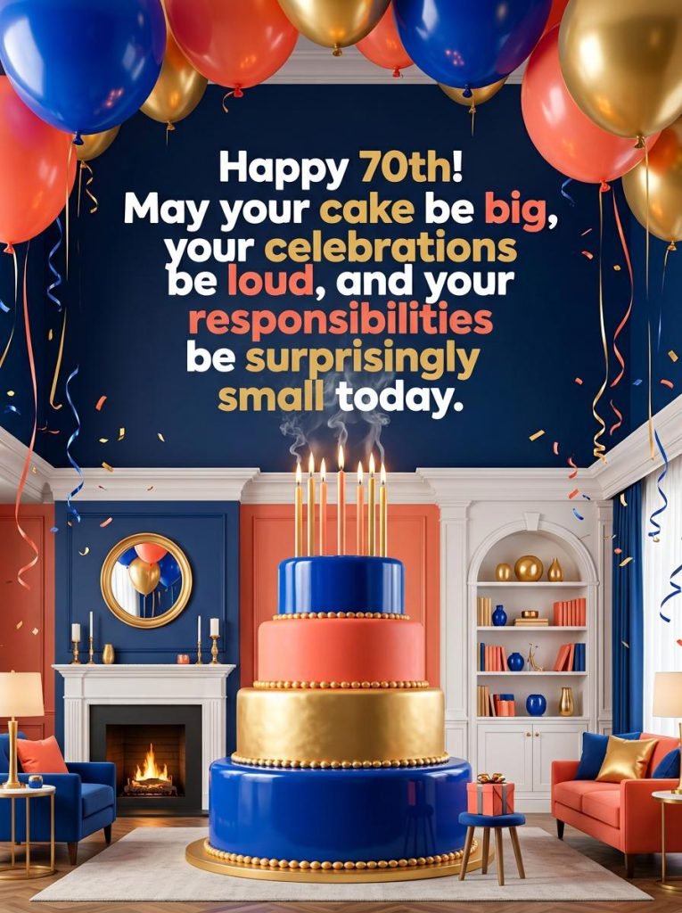 Celebratory 70th birthday quote card with playful humor about aging gracefully - Graphic 5