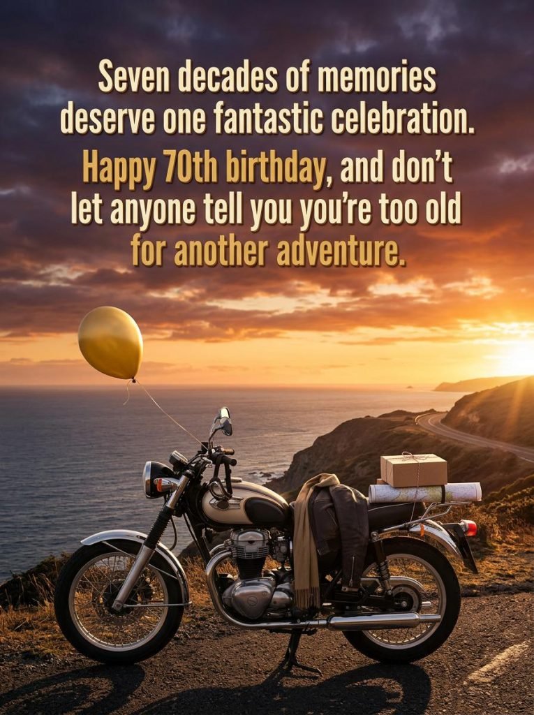Celebratory 70th birthday quote card with playful humor about aging gracefully - Graphic 7