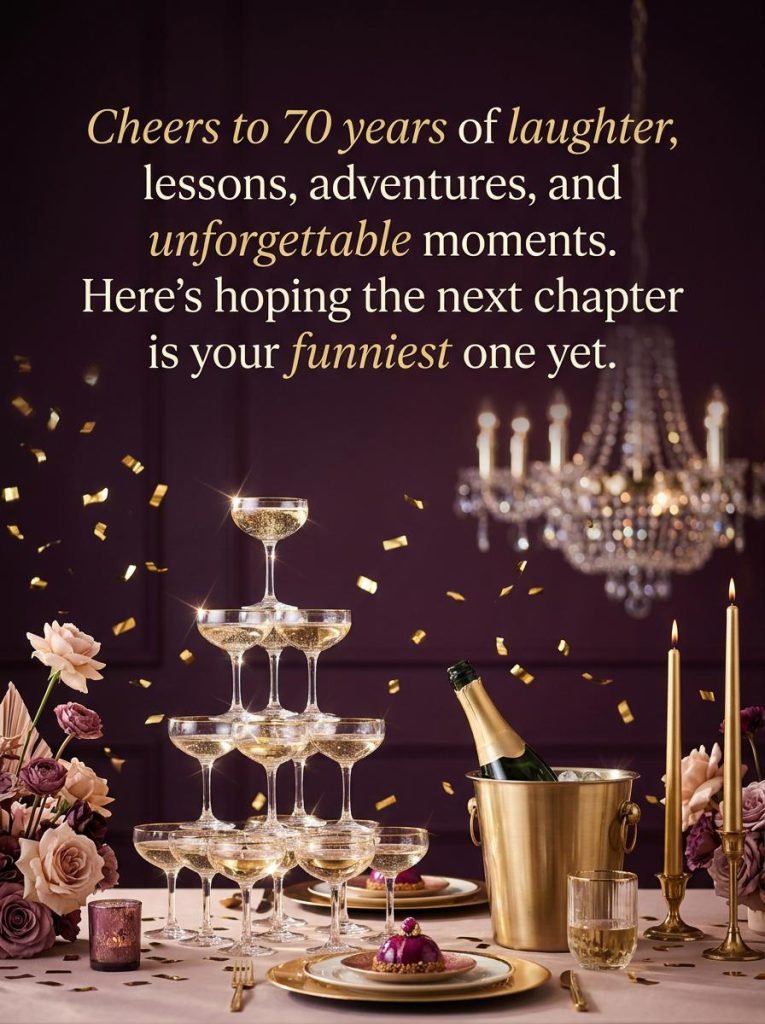 Celebratory 70th birthday quote card with playful humor about aging gracefully - Graphic 9