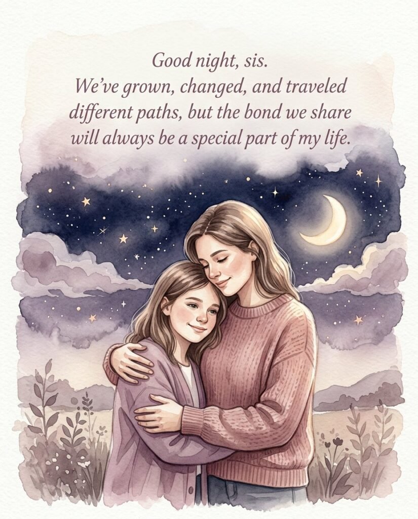 Good night, sis. We’ve grown, changed, and traveled different paths, but the bond we share will always be a special part of my life.