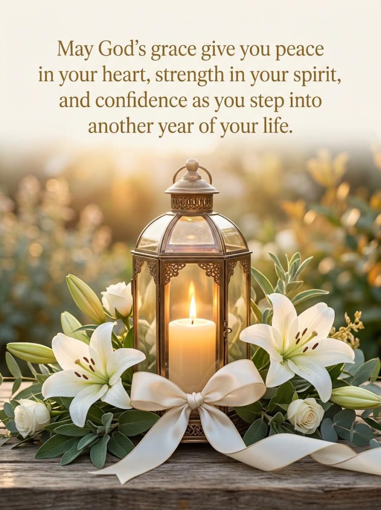 Elegant floral birthday card with a God bless you prayer and golden accents - Graphic 10