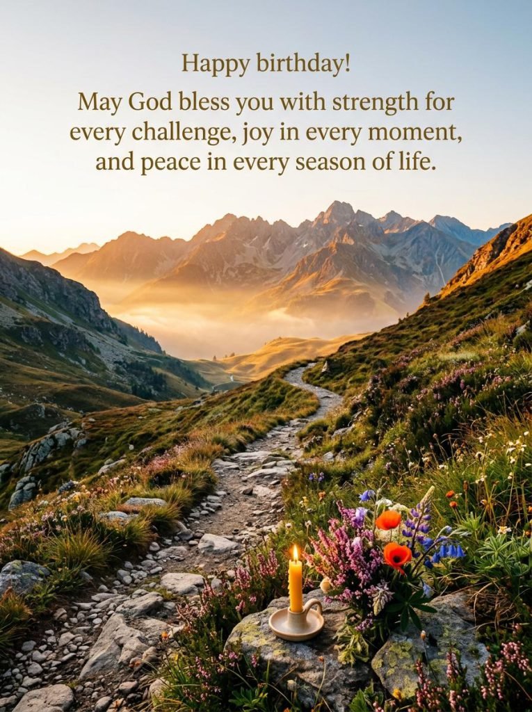 Elegant floral birthday card with a God bless you prayer and golden accents - Graphic 2