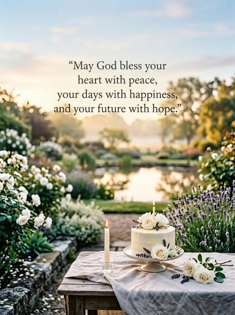 Elegant floral birthday card with a God bless you prayer and golden accents - Graphic 3