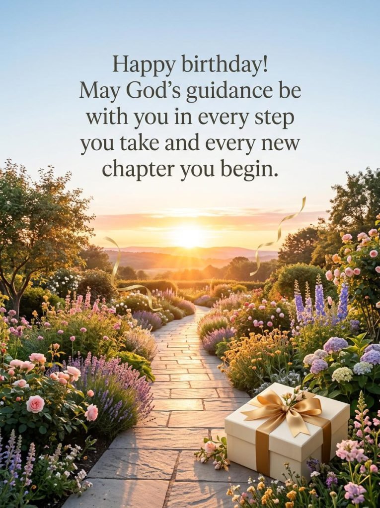 Elegant floral birthday card with a God bless you prayer and golden accents - Graphic 4