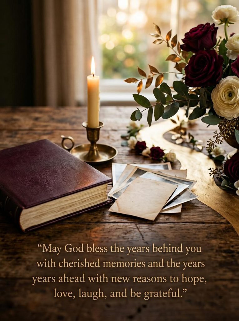 Elegant floral birthday card with a God bless you prayer and golden accents - Graphic 9