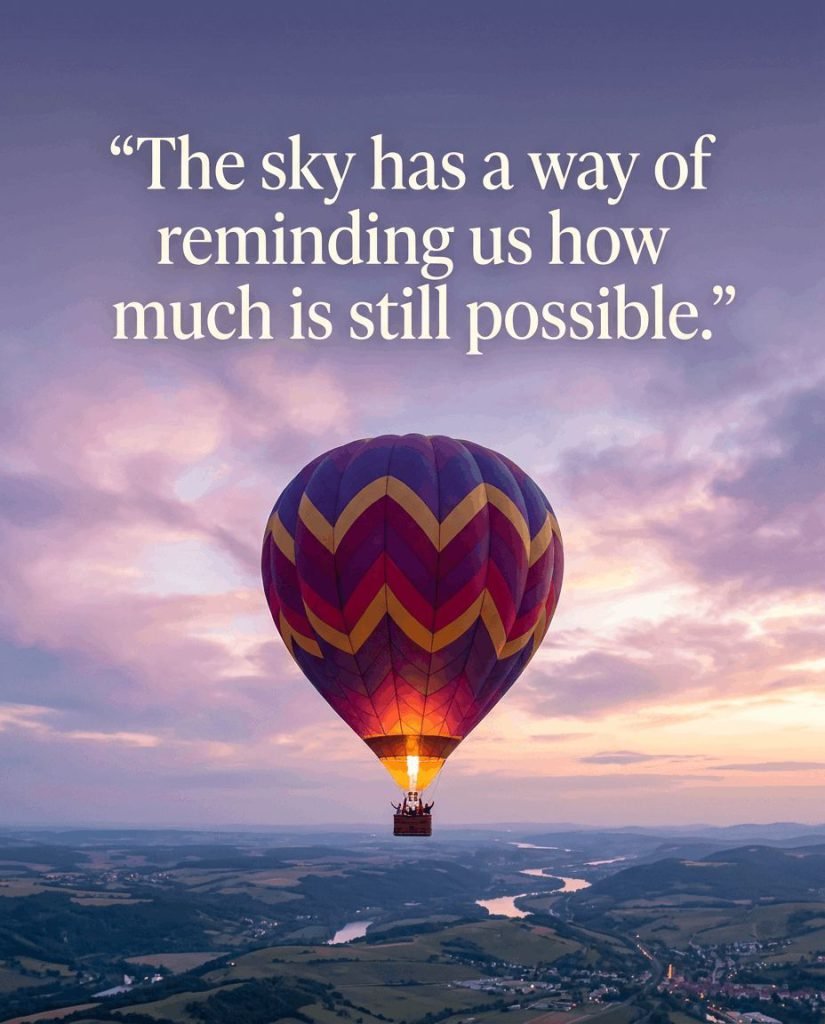 Vibrant hot air balloon drifting peacefully over misty morning hills - Graphic 10