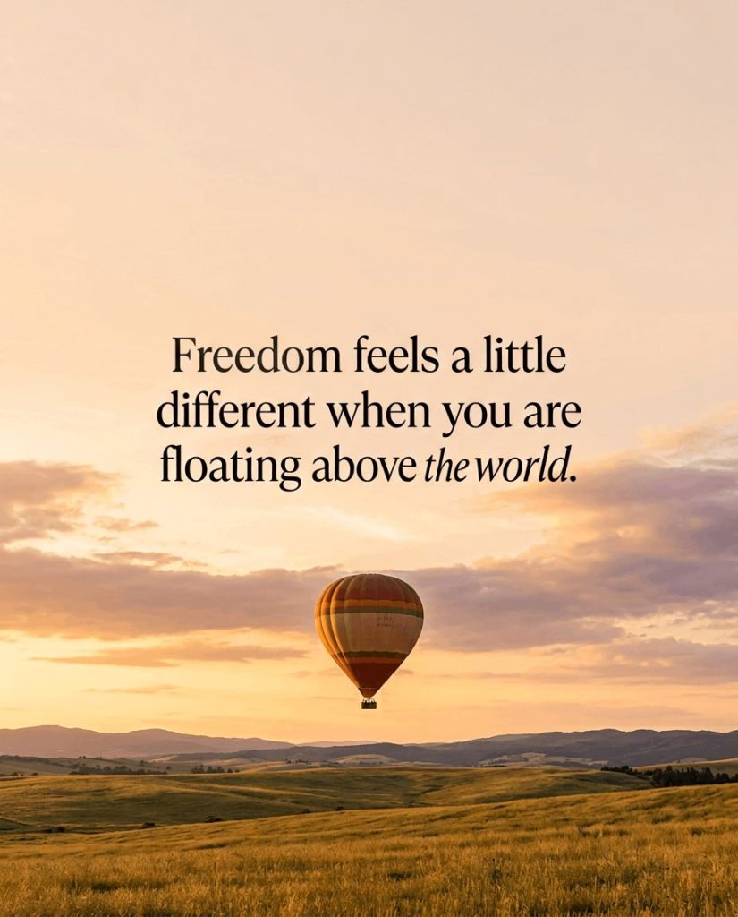 Vibrant hot air balloon drifting peacefully over misty morning hills - Graphic 4