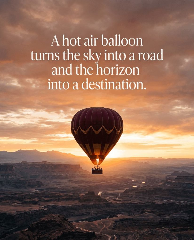 Vibrant hot air balloon drifting peacefully over misty morning hills - Graphic 5