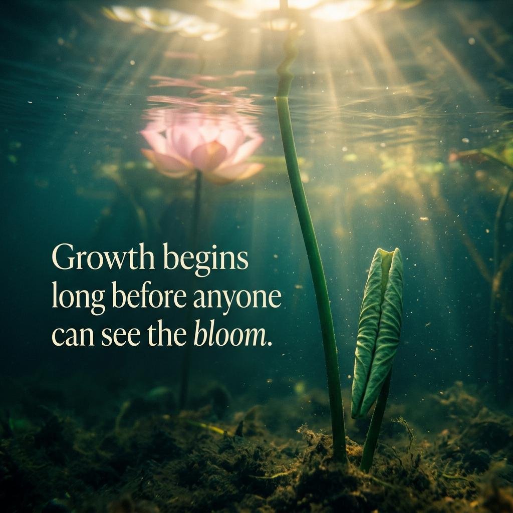 Pristine pink lotus blossom blooming in tranquil water with quote on resilience - Graphic 3