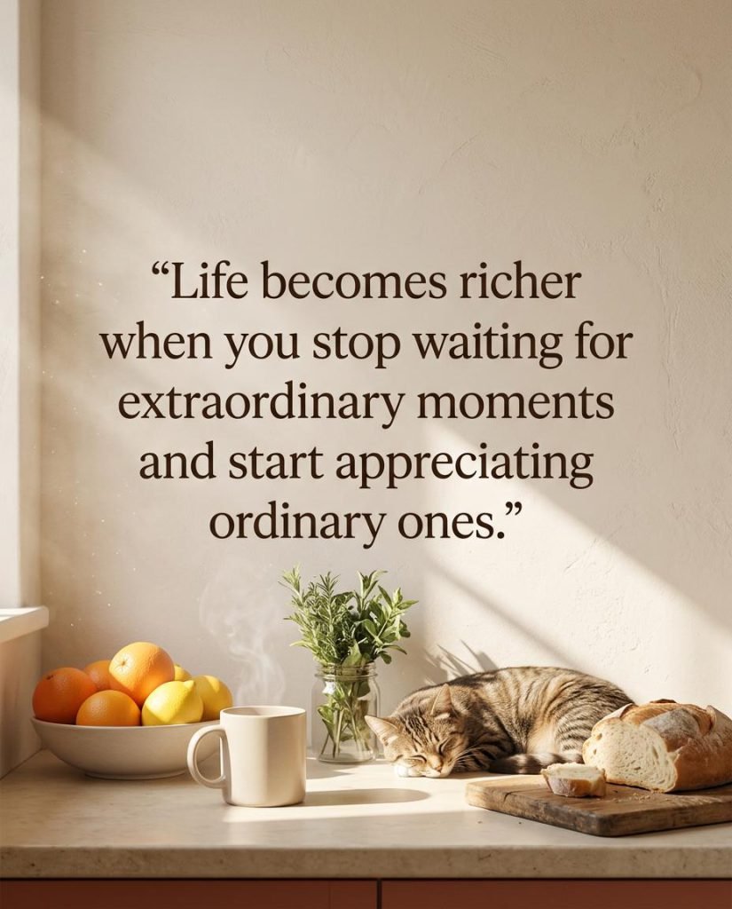 Warm rustic cup of tea with an evocative quote on valuing life's quiet moments - Graphic 8