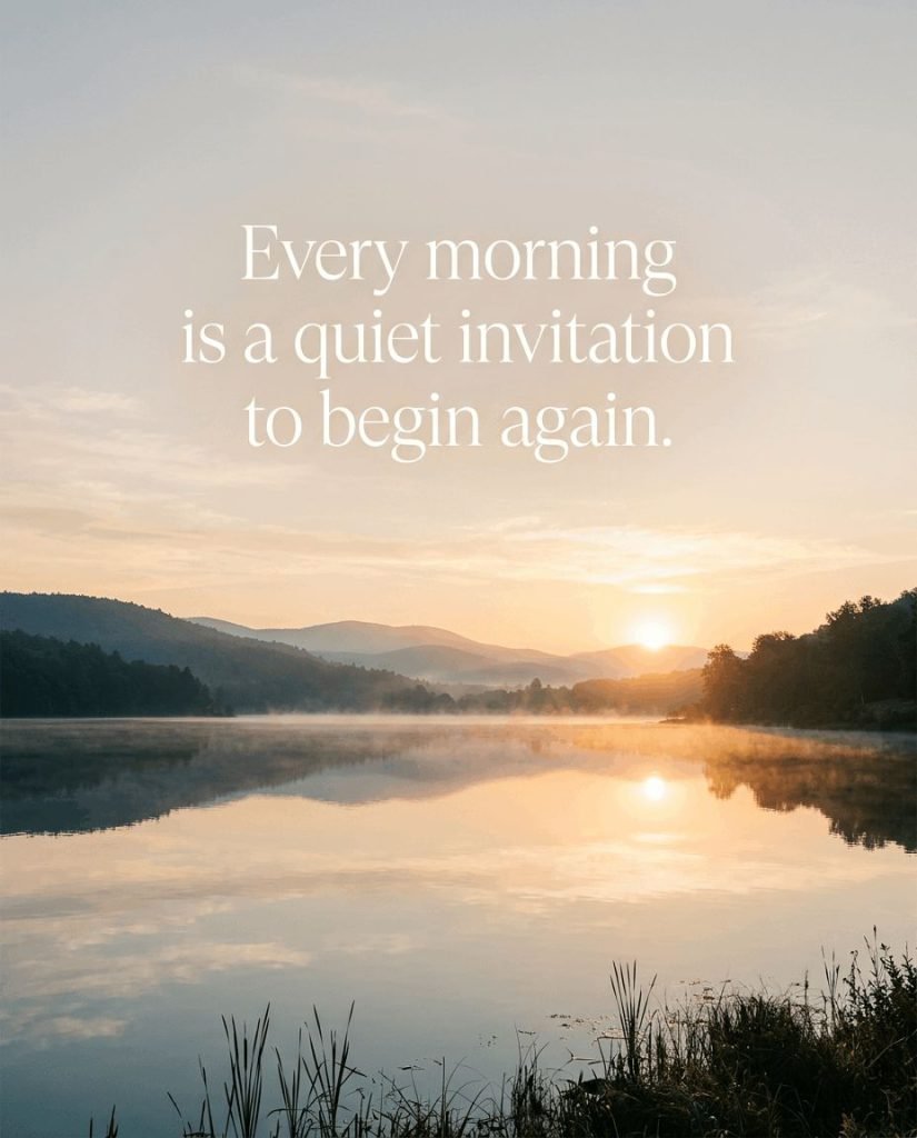 Inspirational morning quote card about greeting the dawn with a calm and grateful heart