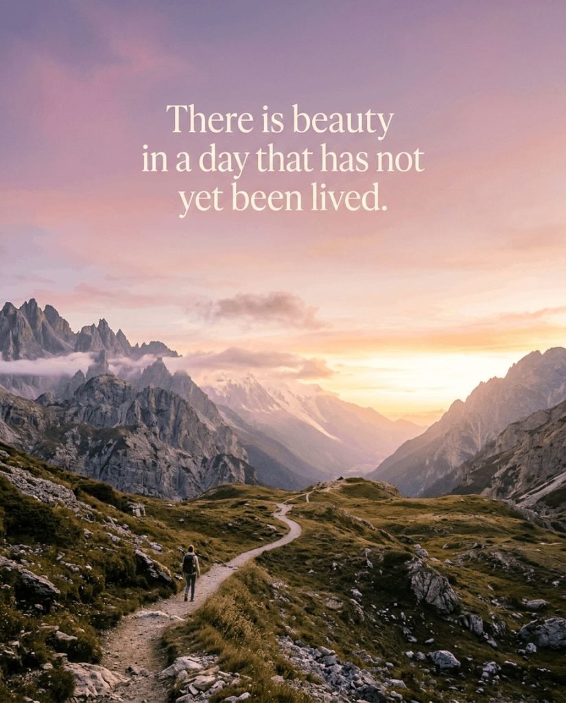 Inspirational morning quote card about greeting the dawn with a calm and grateful heart - Graphic 7