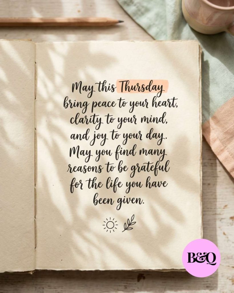 Thursday blessings card with morning sunlight and prayers for clarity and joy