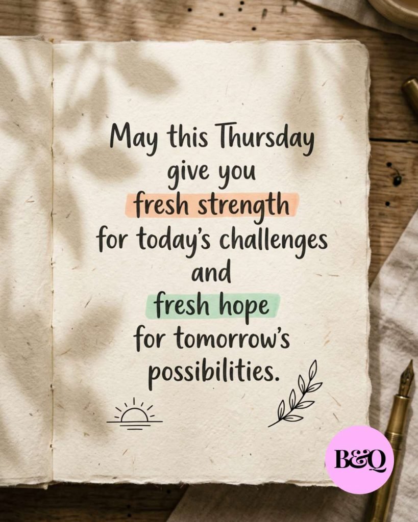 May this Thursday give you fresh strength for today’s challenges and fresh hope for tomorrow’s possibilities.